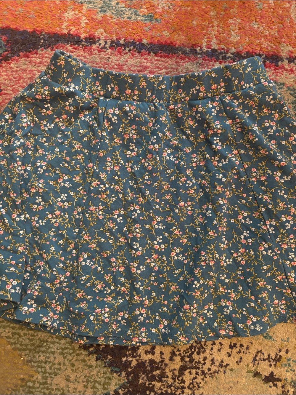 Floral A-Line Mini Skirt in Teal